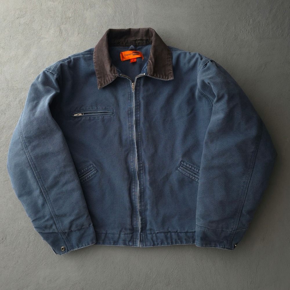 Duck Canvas Work Jacket Medium Navy Blue Corduroy Collar Quilted CornerStone